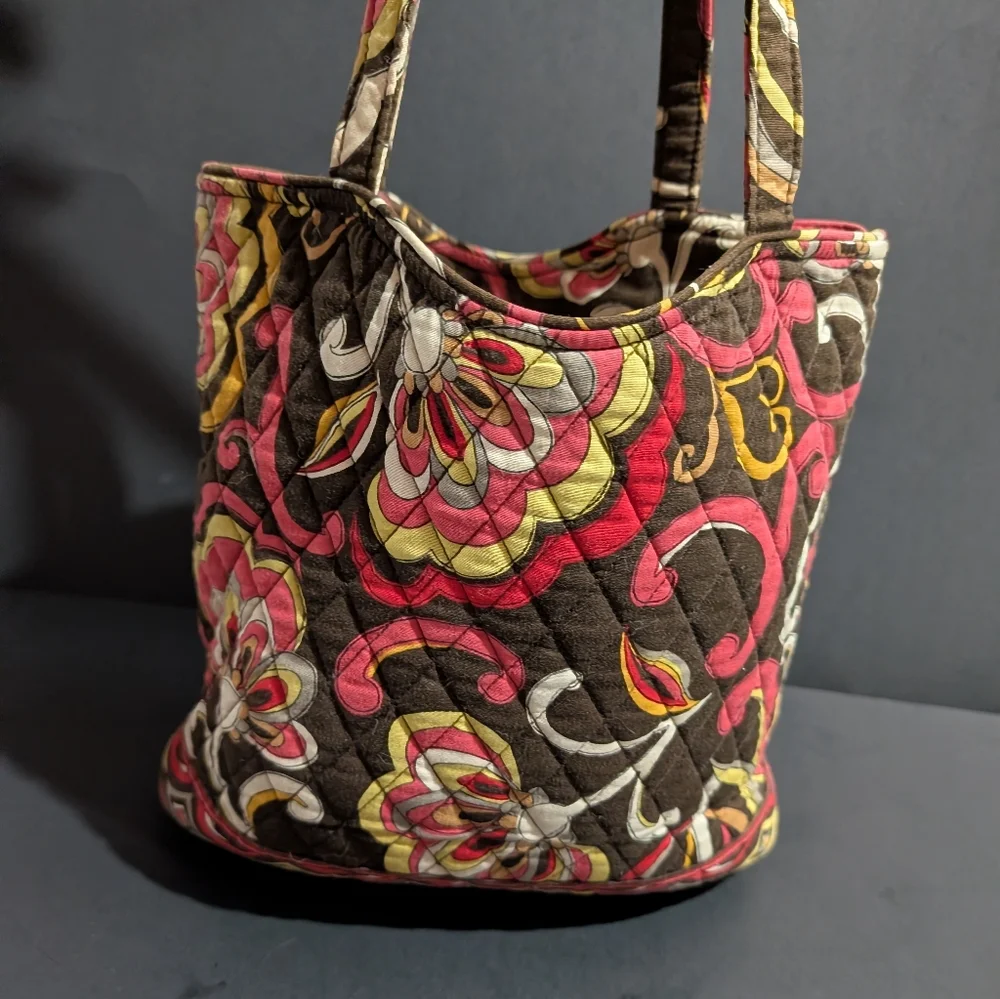 Vera Bradley Puccini Brown Red Flower Shoulder Bag Purse Tote Retired - Picture 3 of 15